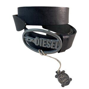 New RARE 90s Diesel D LOGO Size 100 US40 Black Leather Antique Silver Italy NWOT